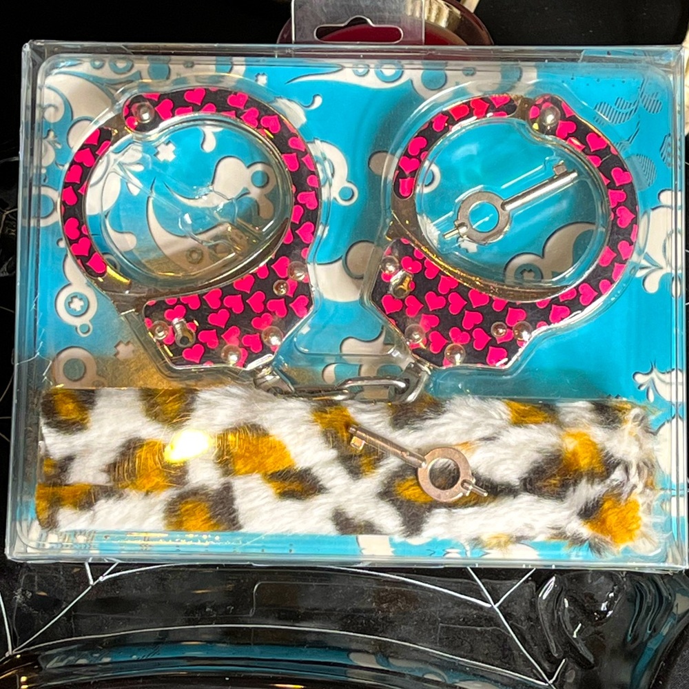 New Fur Covered Metal Cuffs with Faux Leopard Fur and Keys